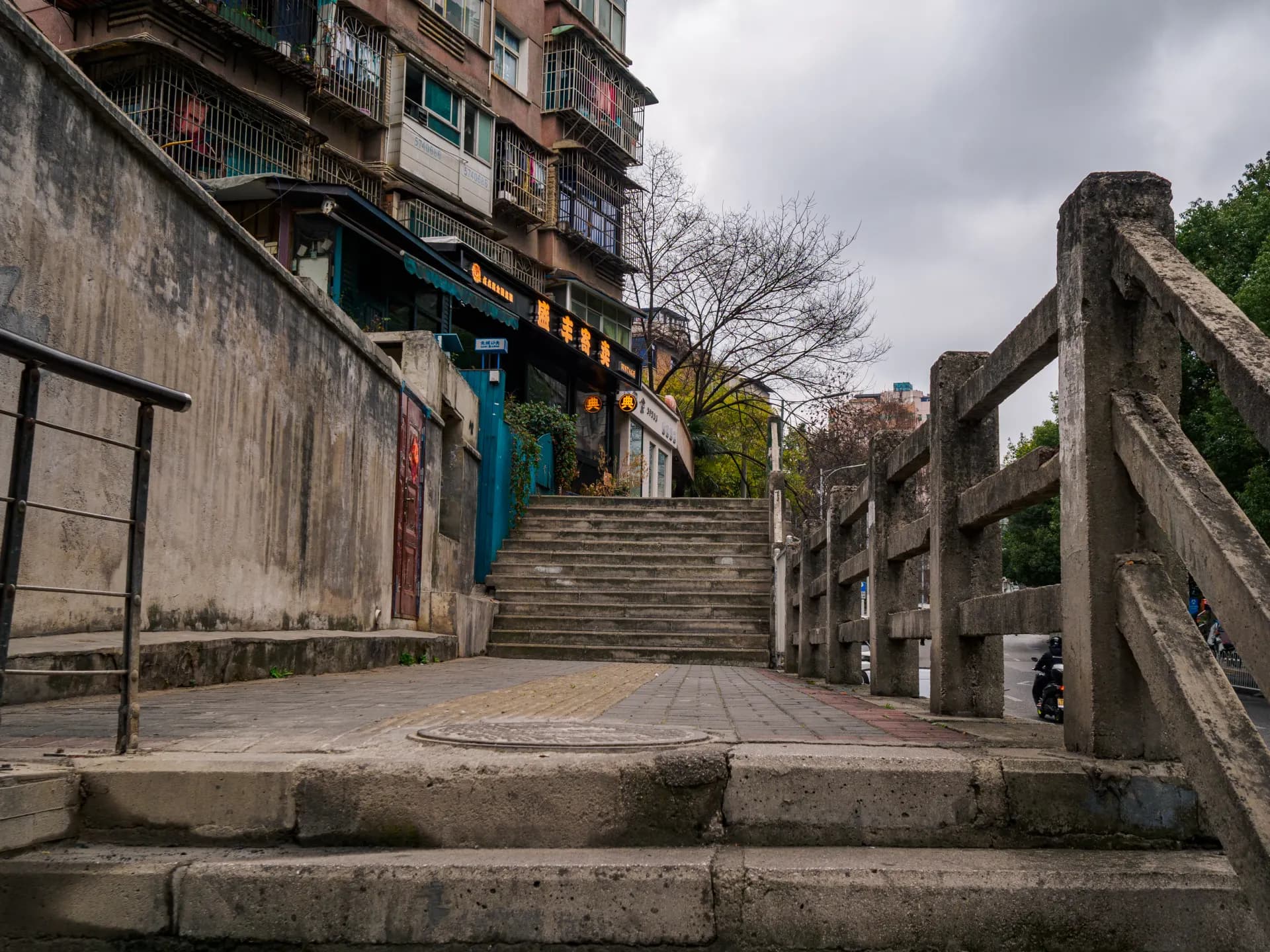 a set of stairs leading up to a building