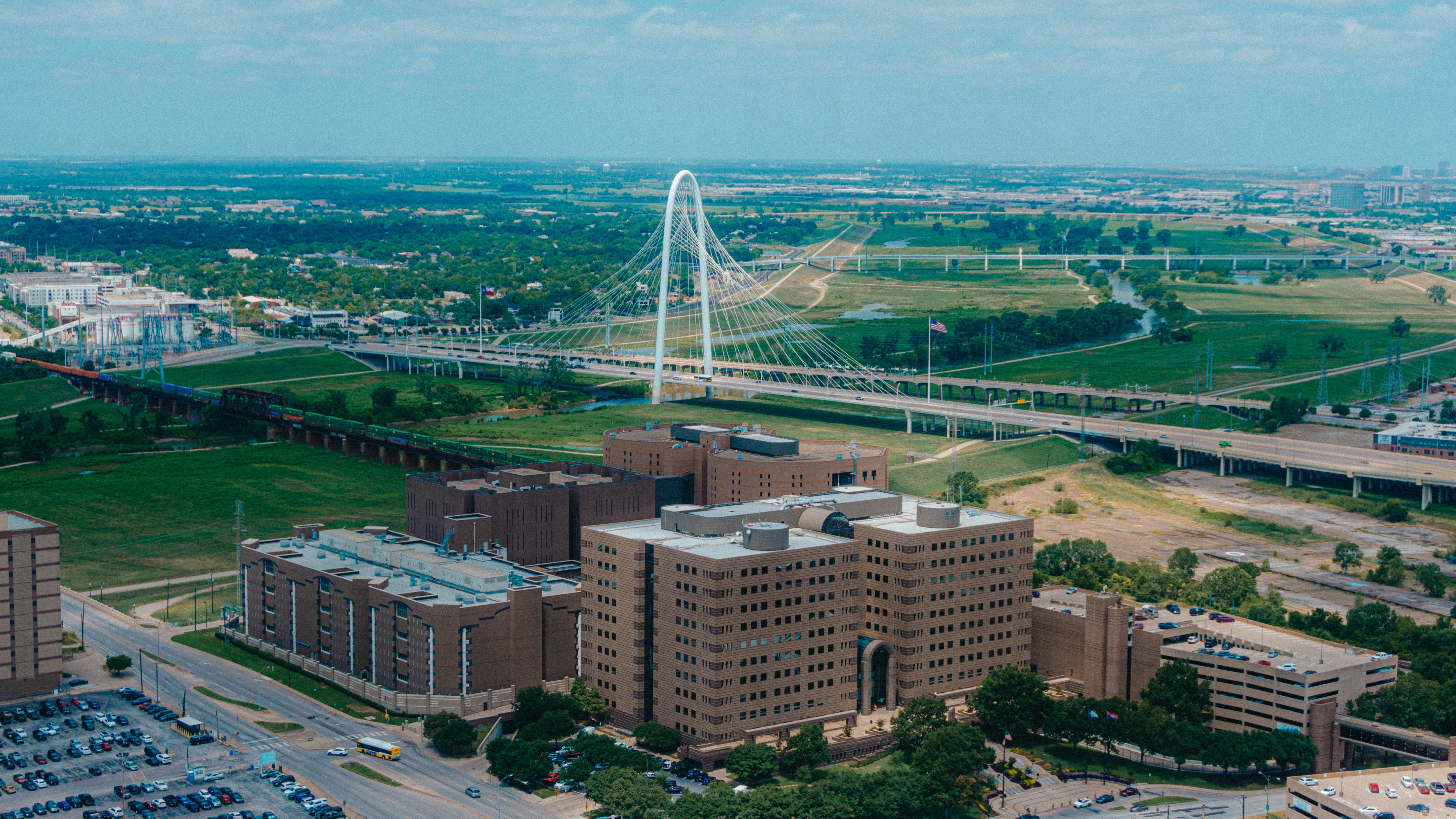 Modern bridge over a city with buildings and buildings