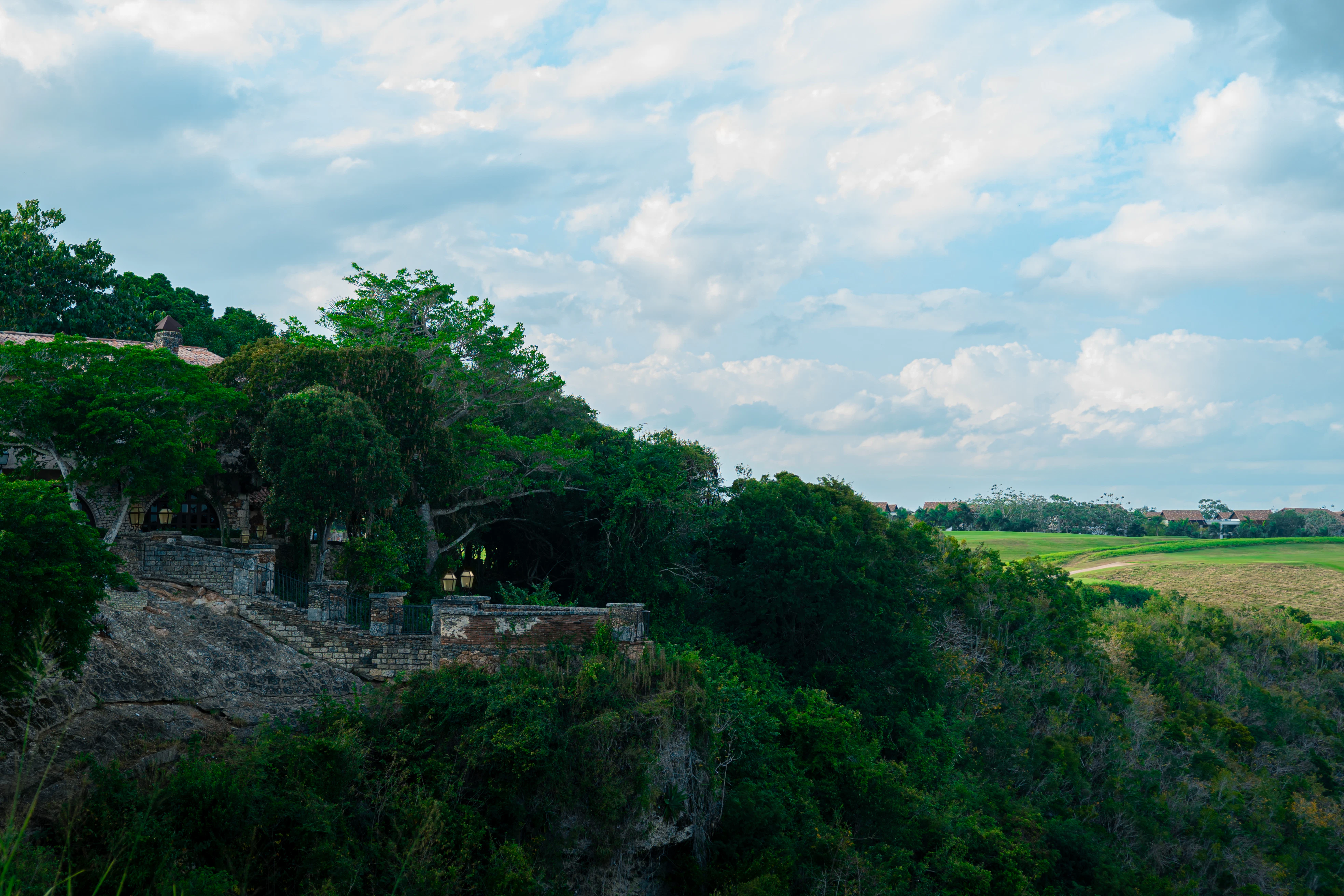 a scenic view of a lush green valley